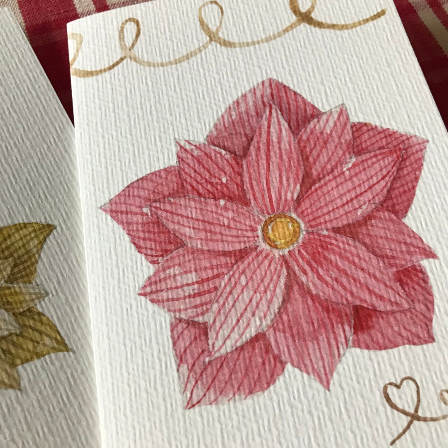 Deux cartes de vœux fleurs de Noel rose et jaune