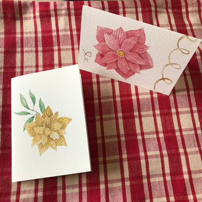 Deux cartes de vœux fleurs de Noel rose et jaune