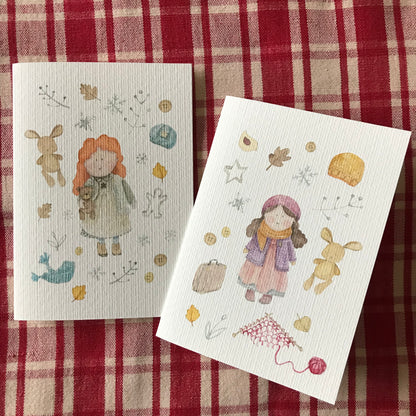 Cartes de vœux petites filles à l'aquarelle