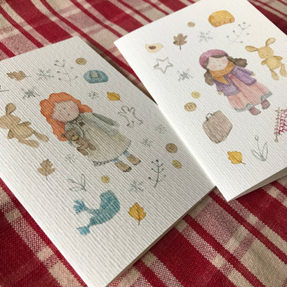 Cartes de vœux petites filles à l'aquarelle