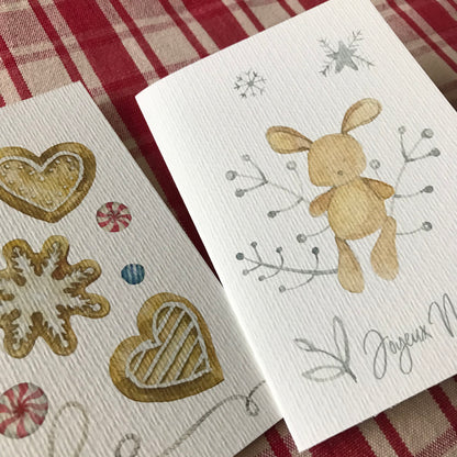 Cartes de vœux Lapin et biscuits en pain d'épice