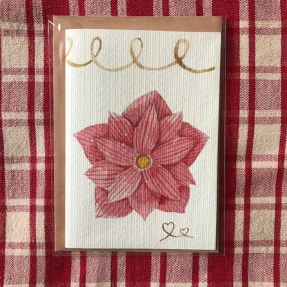 Deux cartes de vœux fleurs de Noel rose et jaune