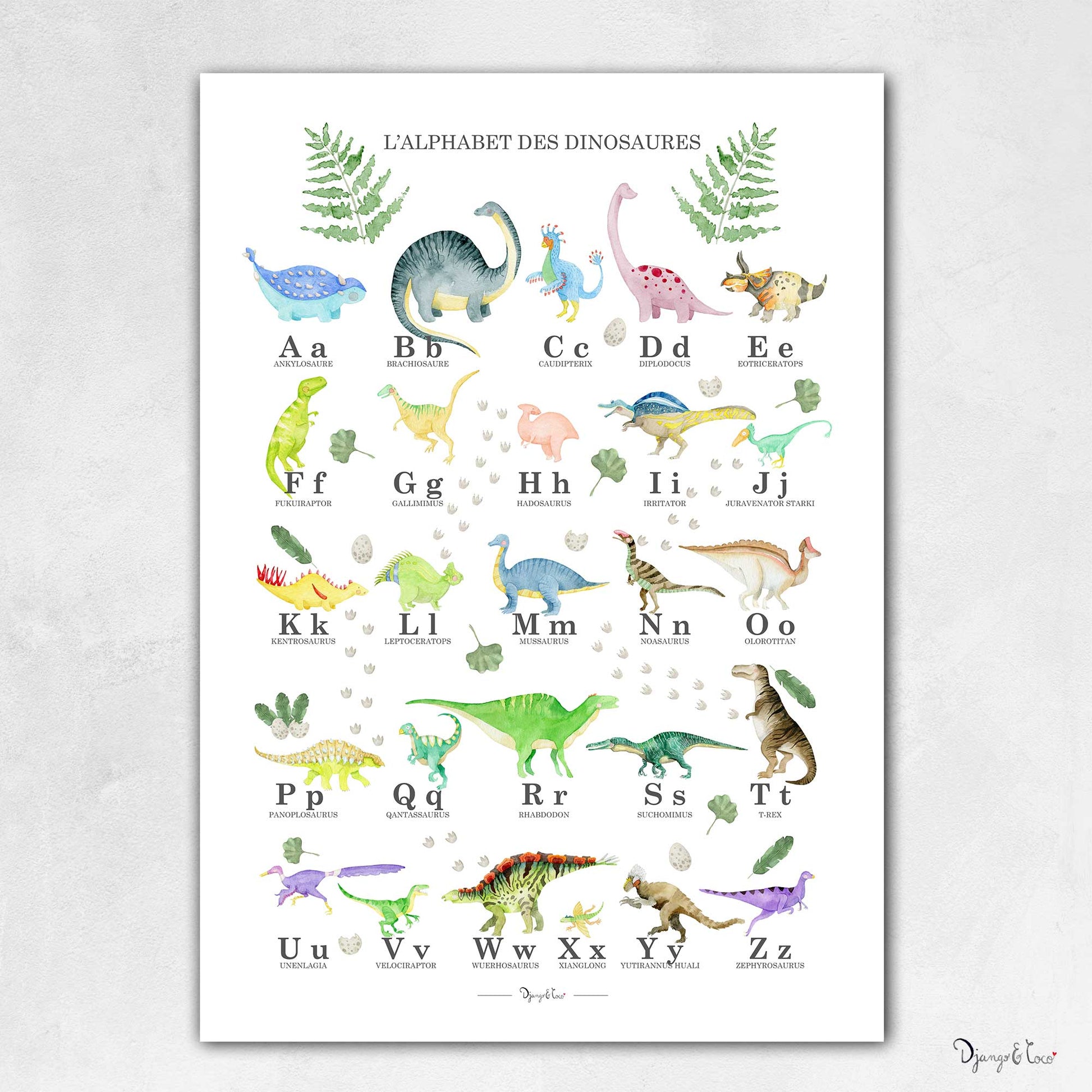 Affiche enfant alphabet dinosaures, decoration dino, bebe, affiche  educative, abecedaire illustré – Django & Coco
