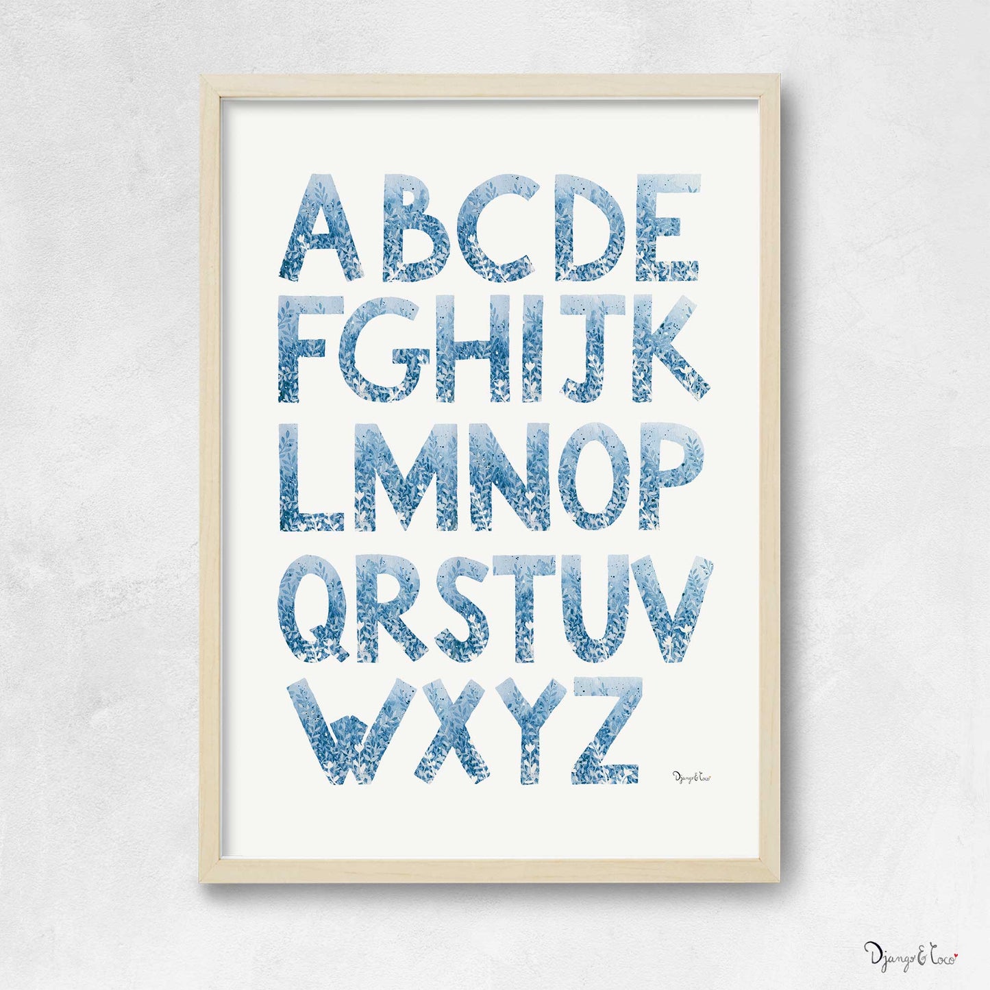 Floral alphabet poster - Blue