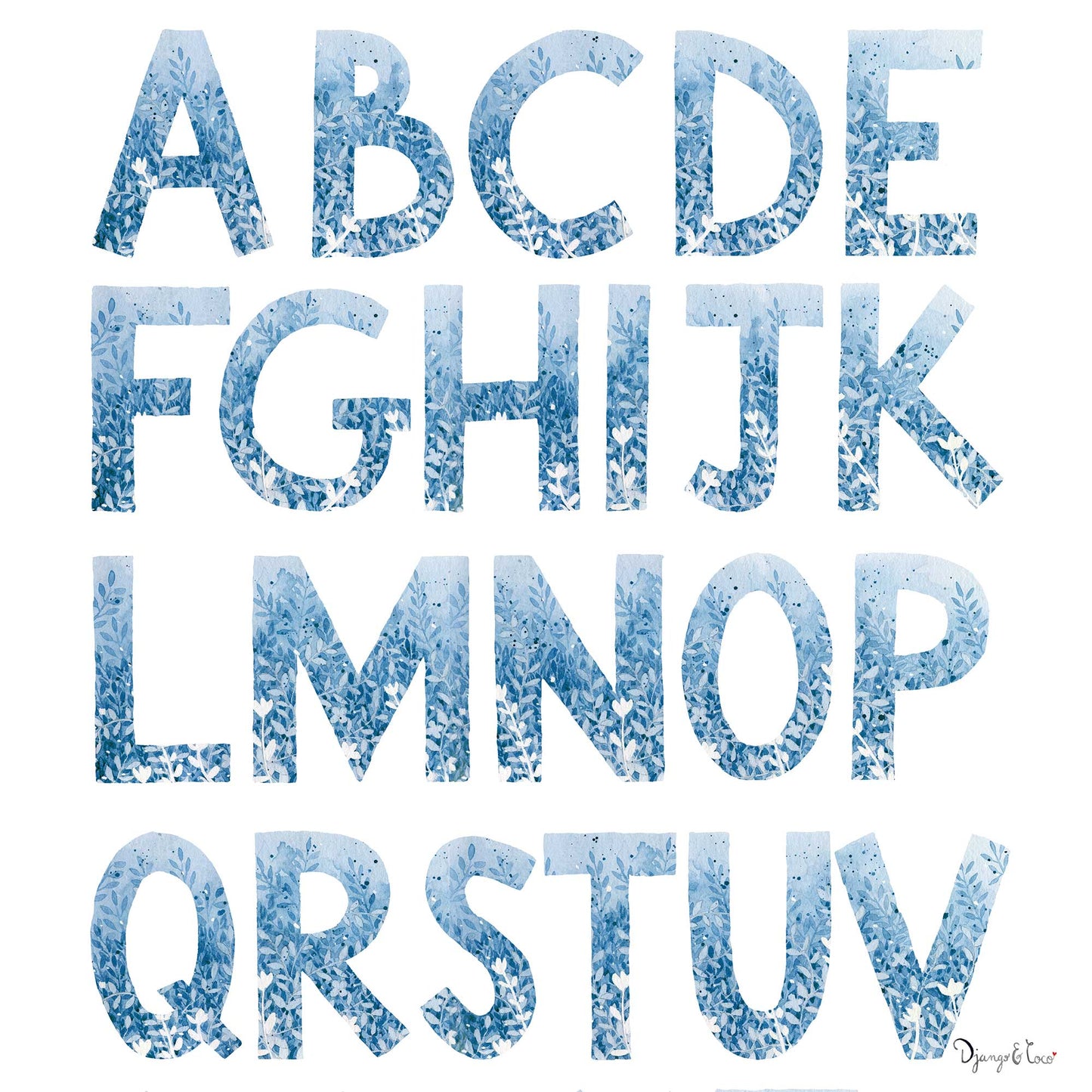 Floral alphabet poster - Blue