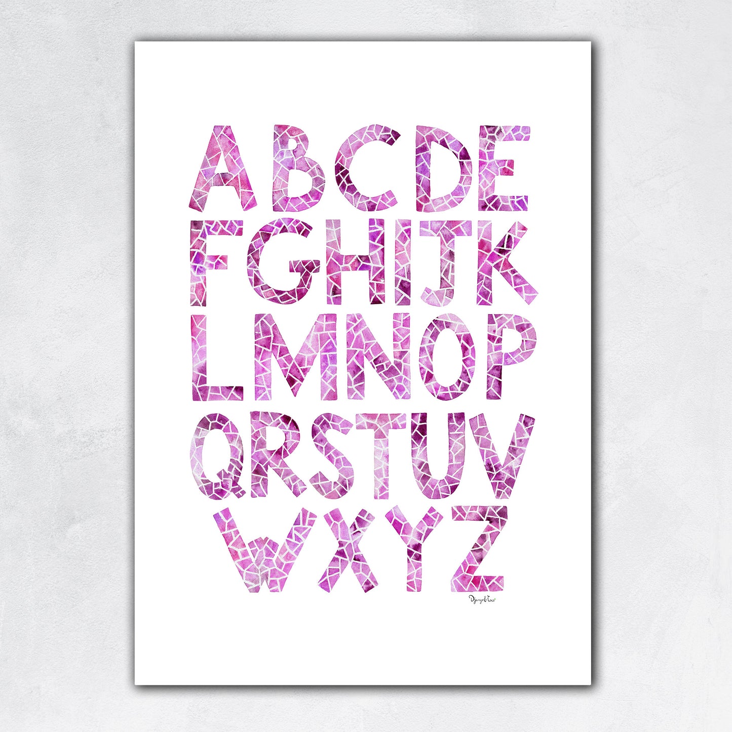 affiche alphabet mosaiqeu rose