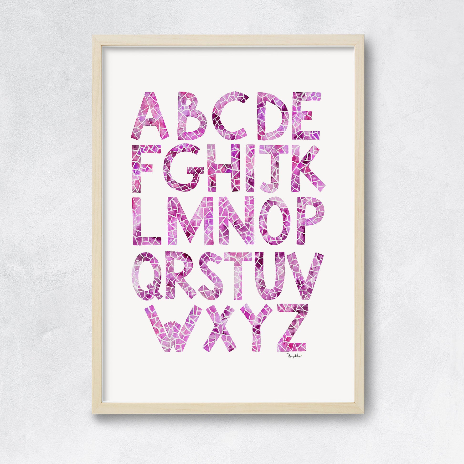 ABC poster in purple colors, baby ABC, kindergarten alphabet – Django & Coco