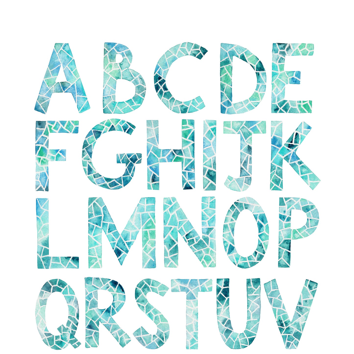 setail lettres alphabet turquoise aquarelle