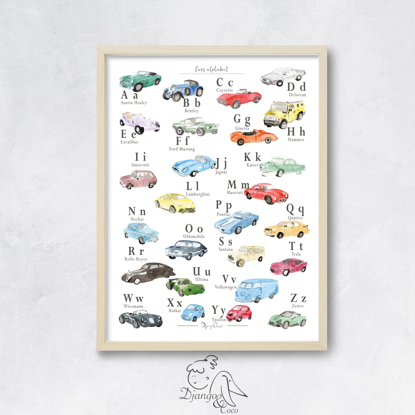 affiche alphabet voitures pour enfants