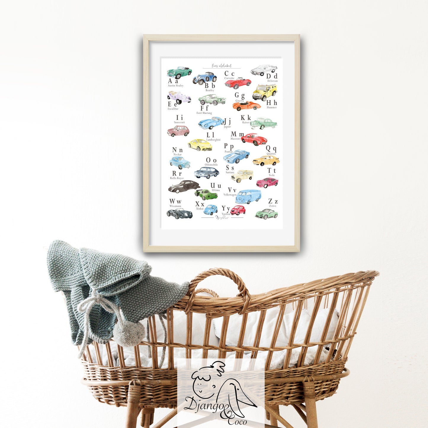 children's car alphabet print and bed