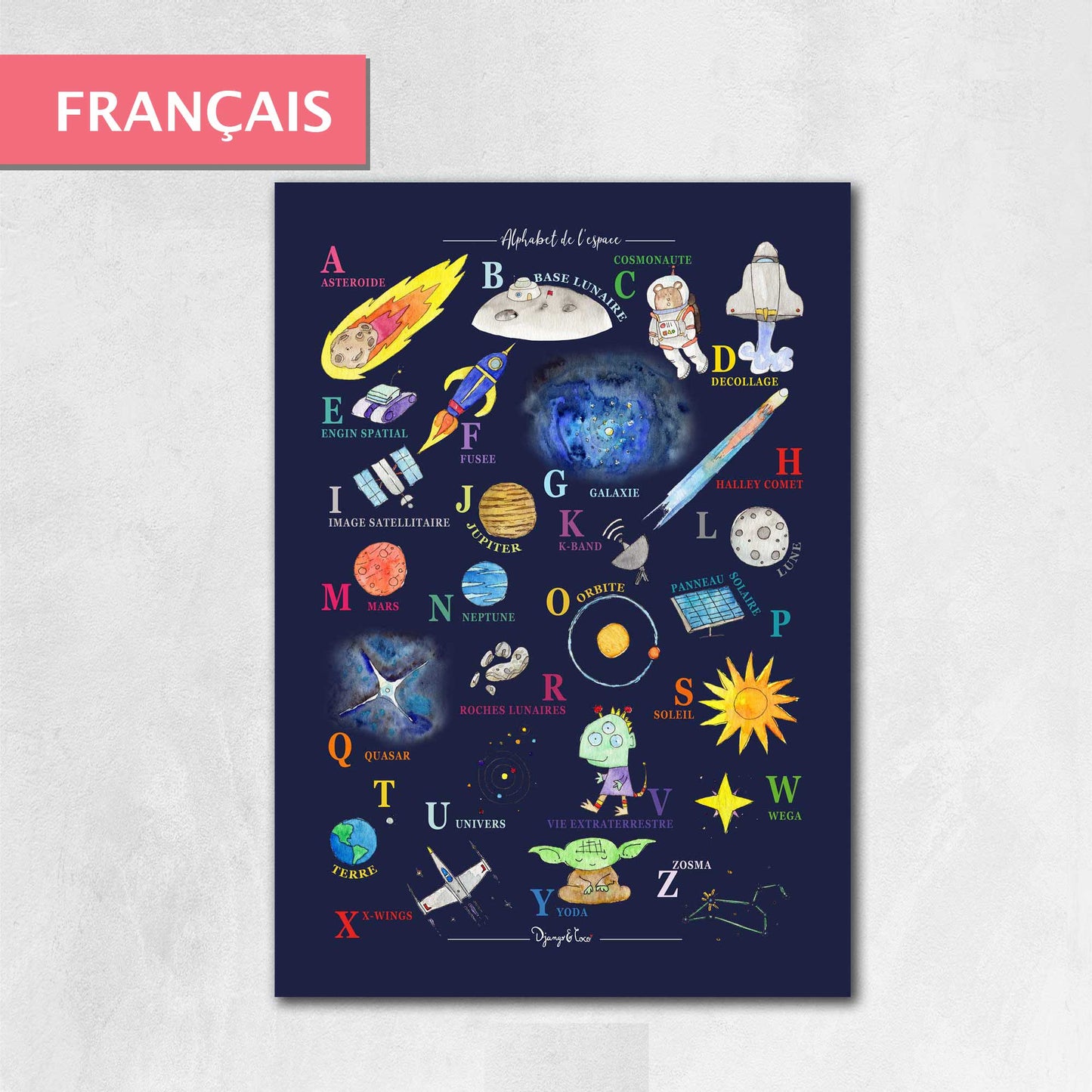 Affiche enfant - Abécédaire de l'espace, français
