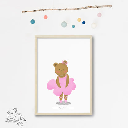 bear pink  ballerina framed wall art 