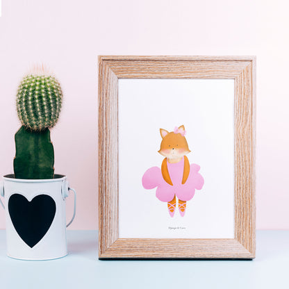 pink fox ballerina framed art and a cactus