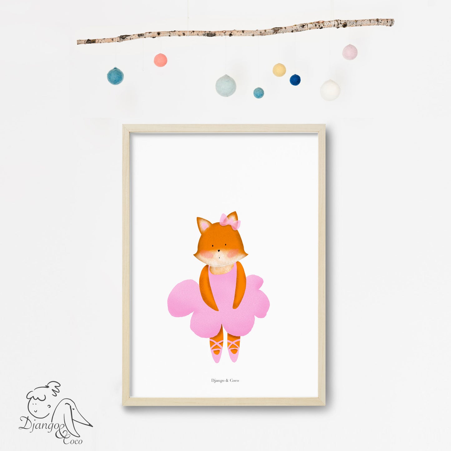 fox ballerina with pink tutù art print