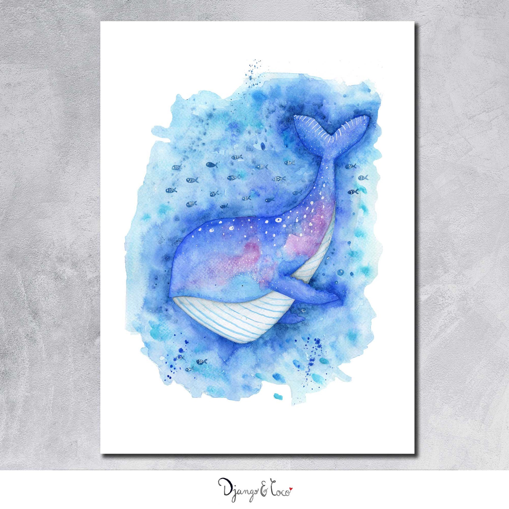 cute whale watercolor illustration