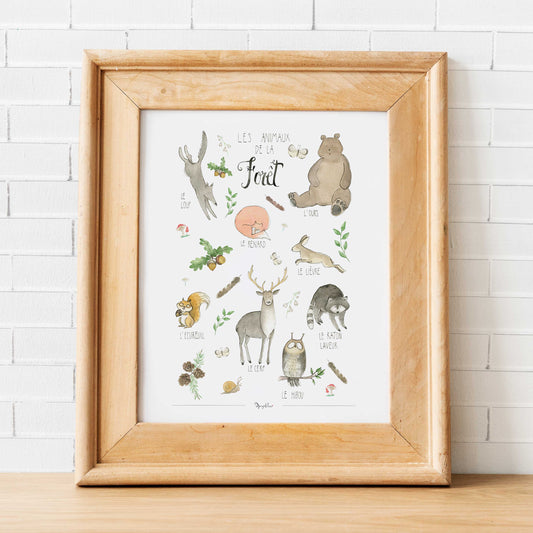 wooden frame with woodland animals print