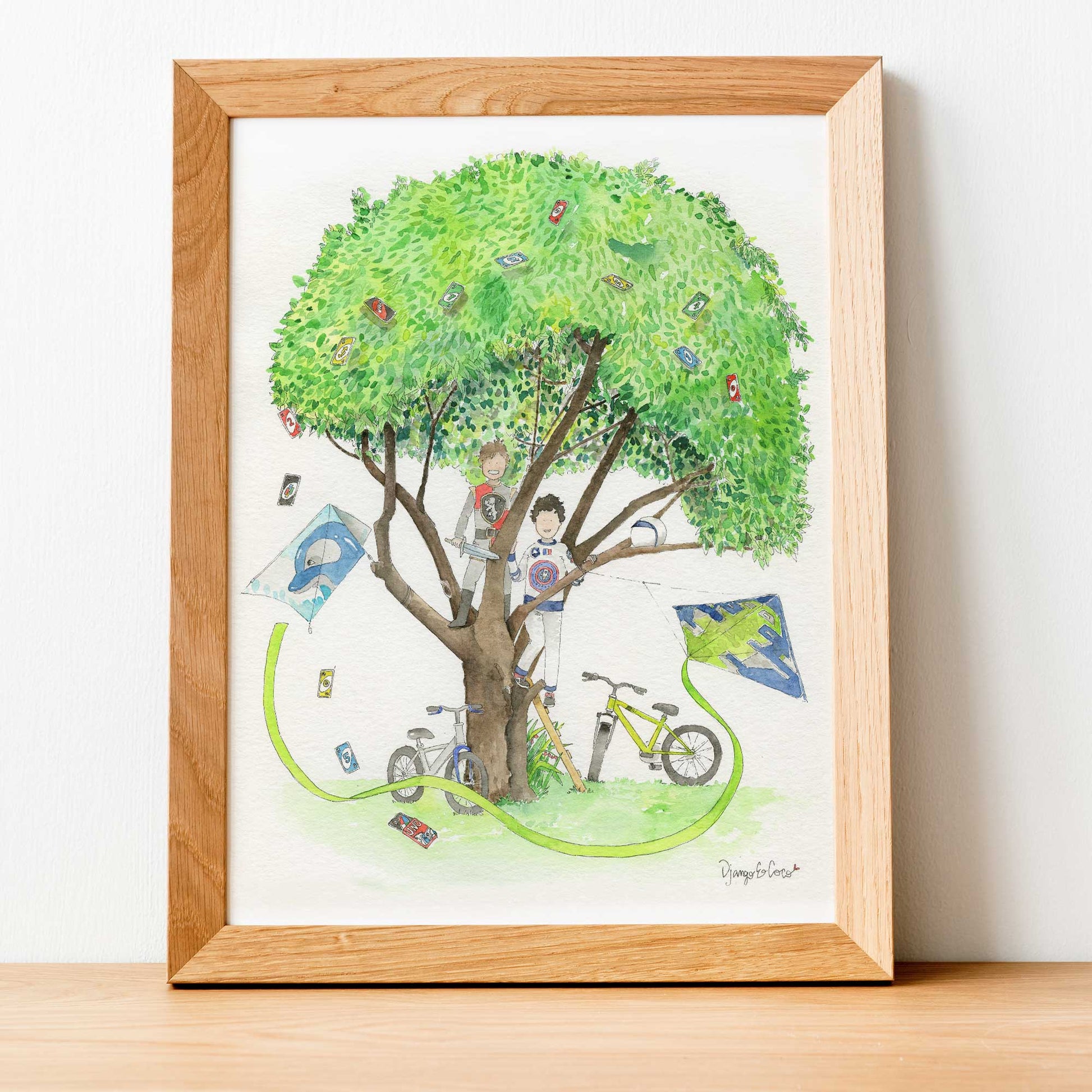 portrait illustré de deux garçons sur un arbre