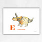 affiche aquarelle dinosaure lettre E