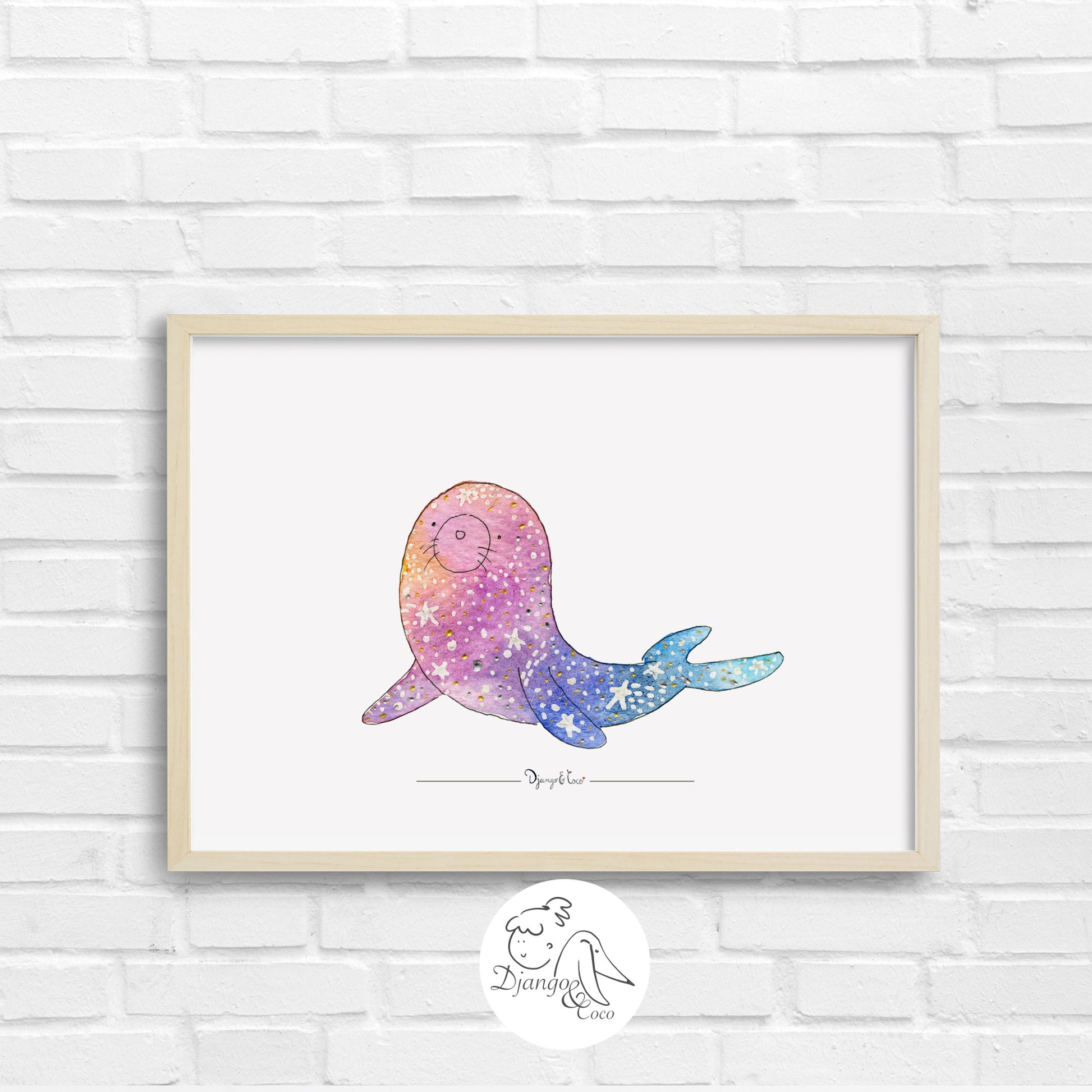 Seal illustration watercolor in a frame