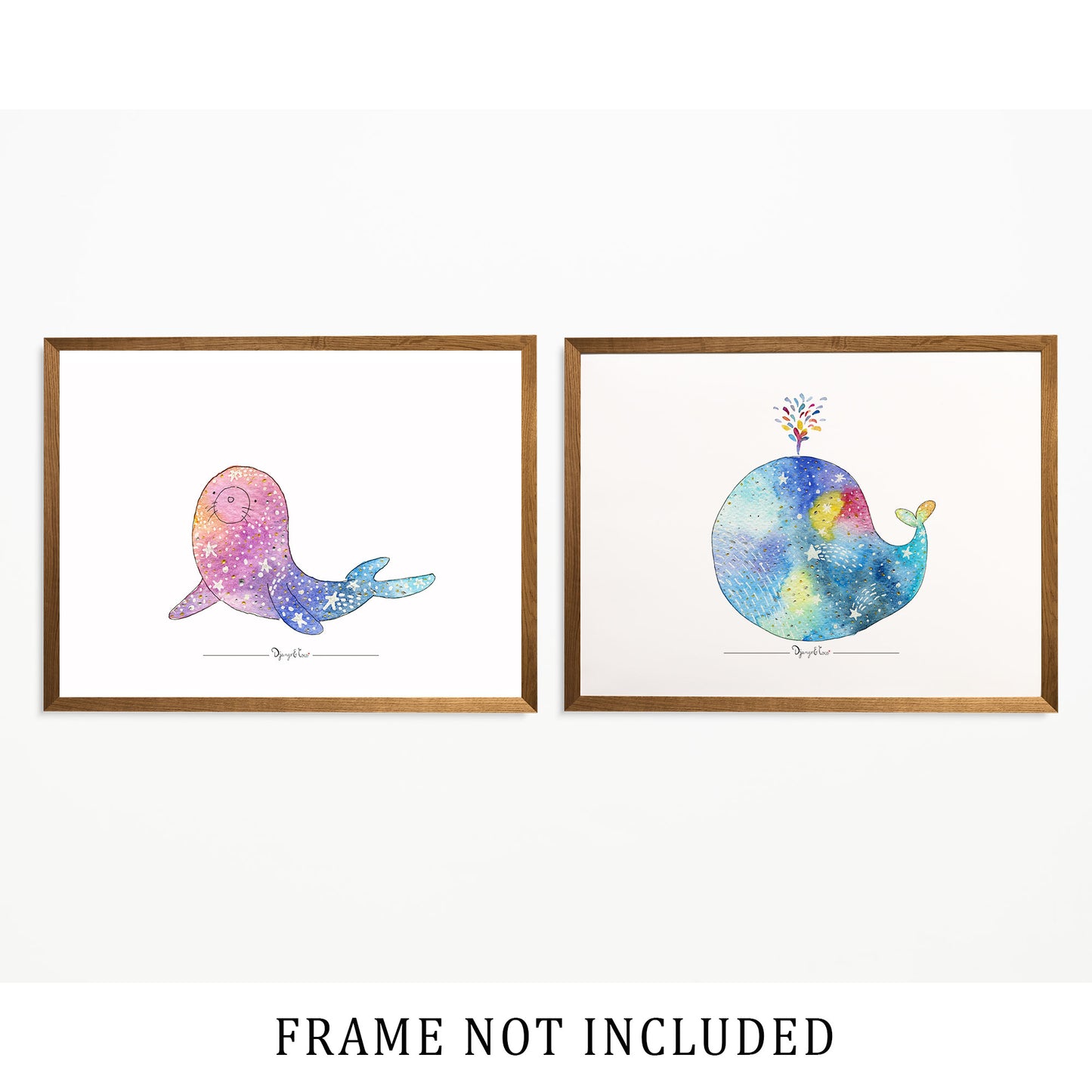 set of two galaxy prints of cute animals
