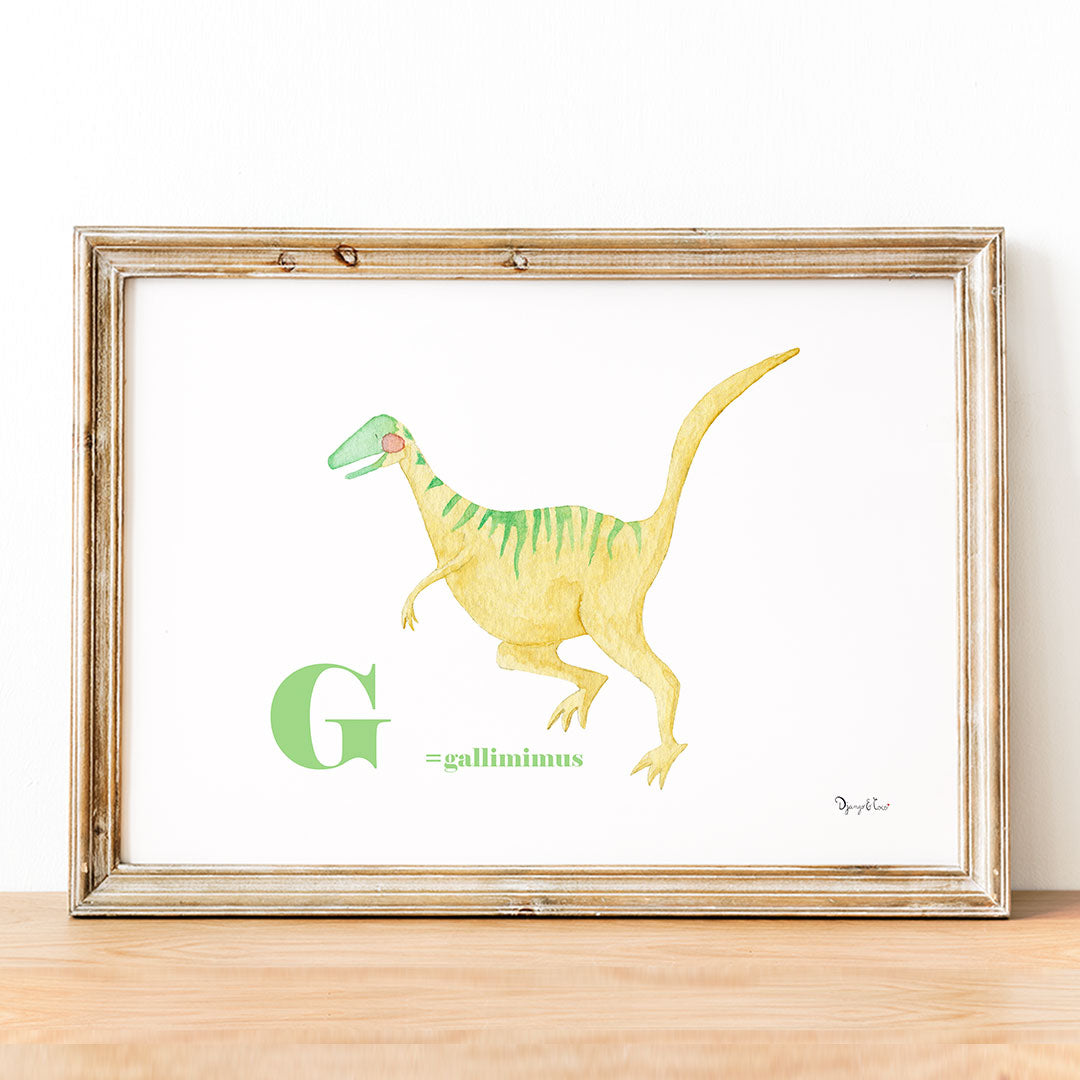affiche dinosaure dans cadre en bois