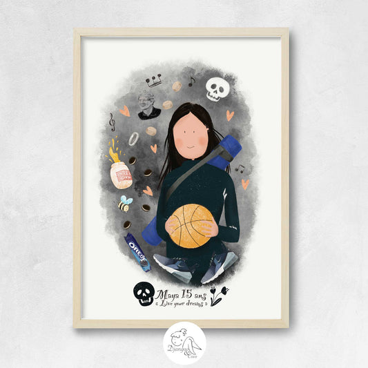 portrait illustré fille anniversaire