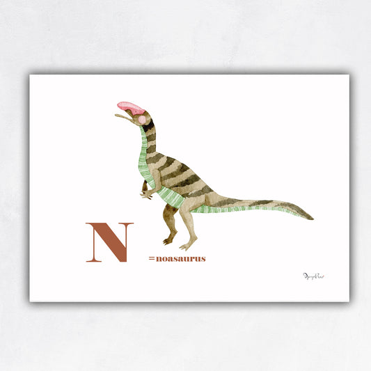 affiche alphabet dinosaure lettre n Noasaurus