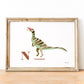 cadre en bois naturel dessin dinosaure Noasaurus