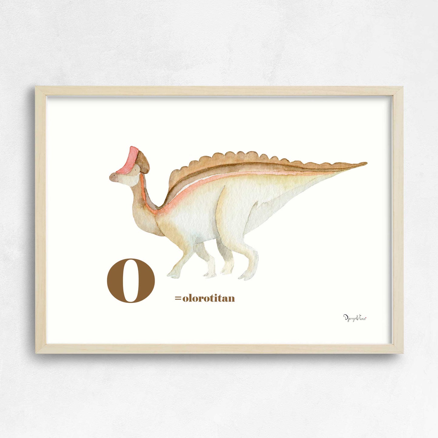 cadre en bois avec affiche dinosaure