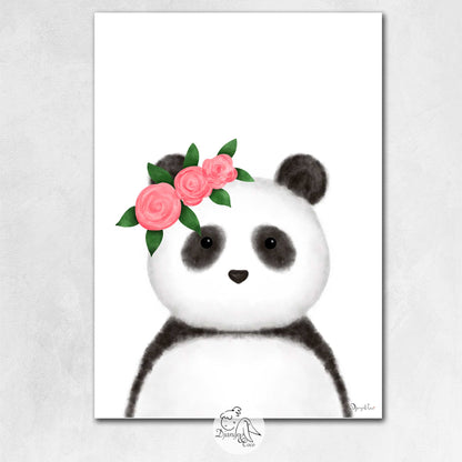 affiche panda avec couronne de fleurs