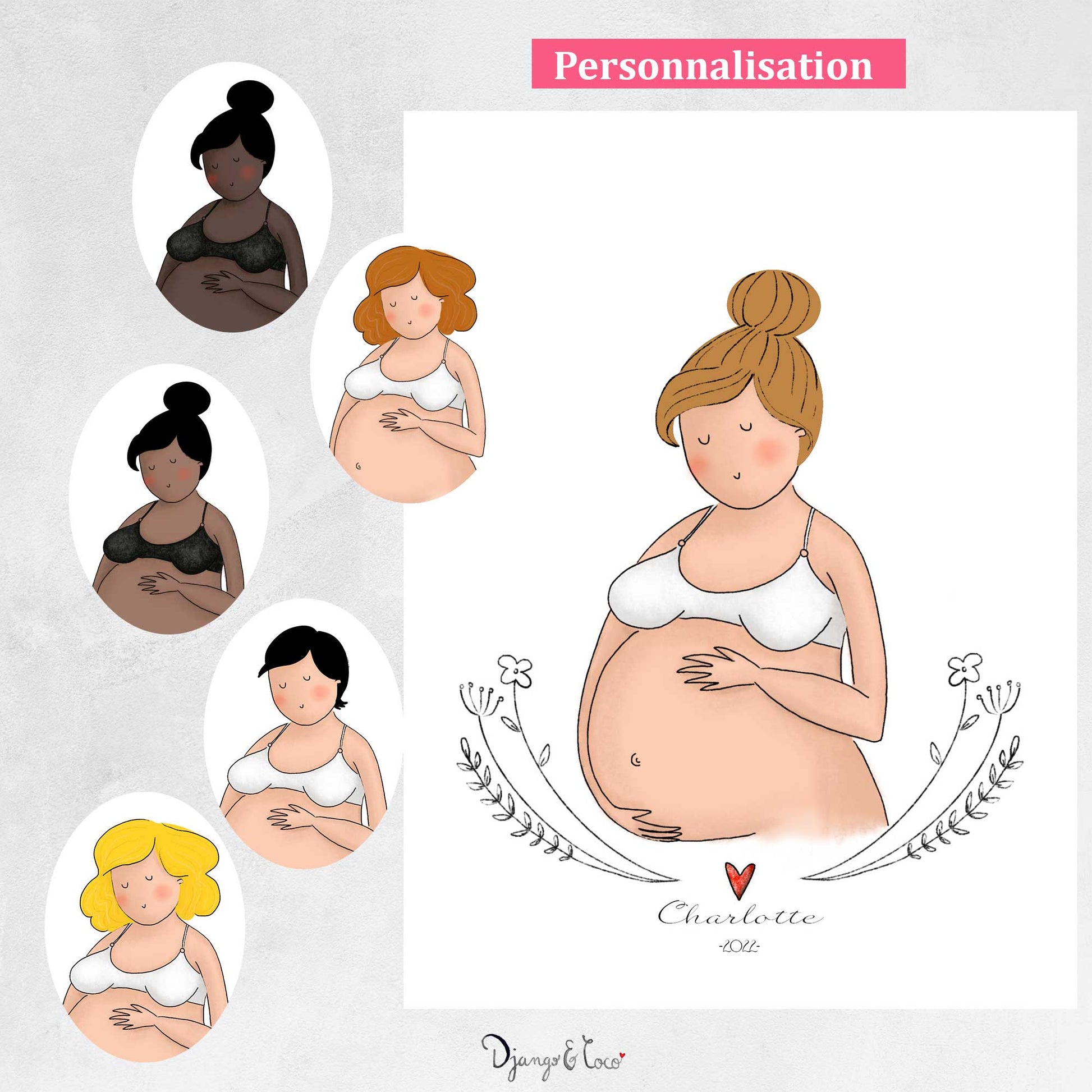 Femme enceinte dessin personnalisé