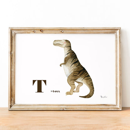 affiche bois t-rex dinosaure aquarelle