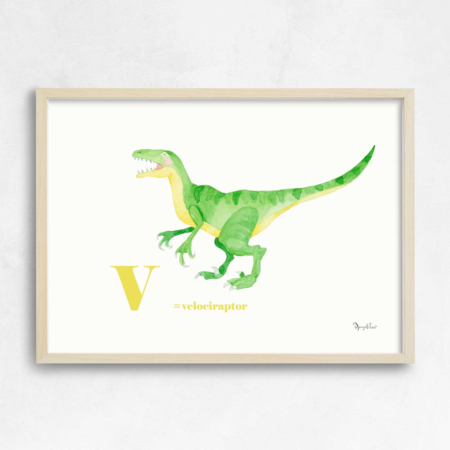 cadre en bois dinosaure Vélociraptor