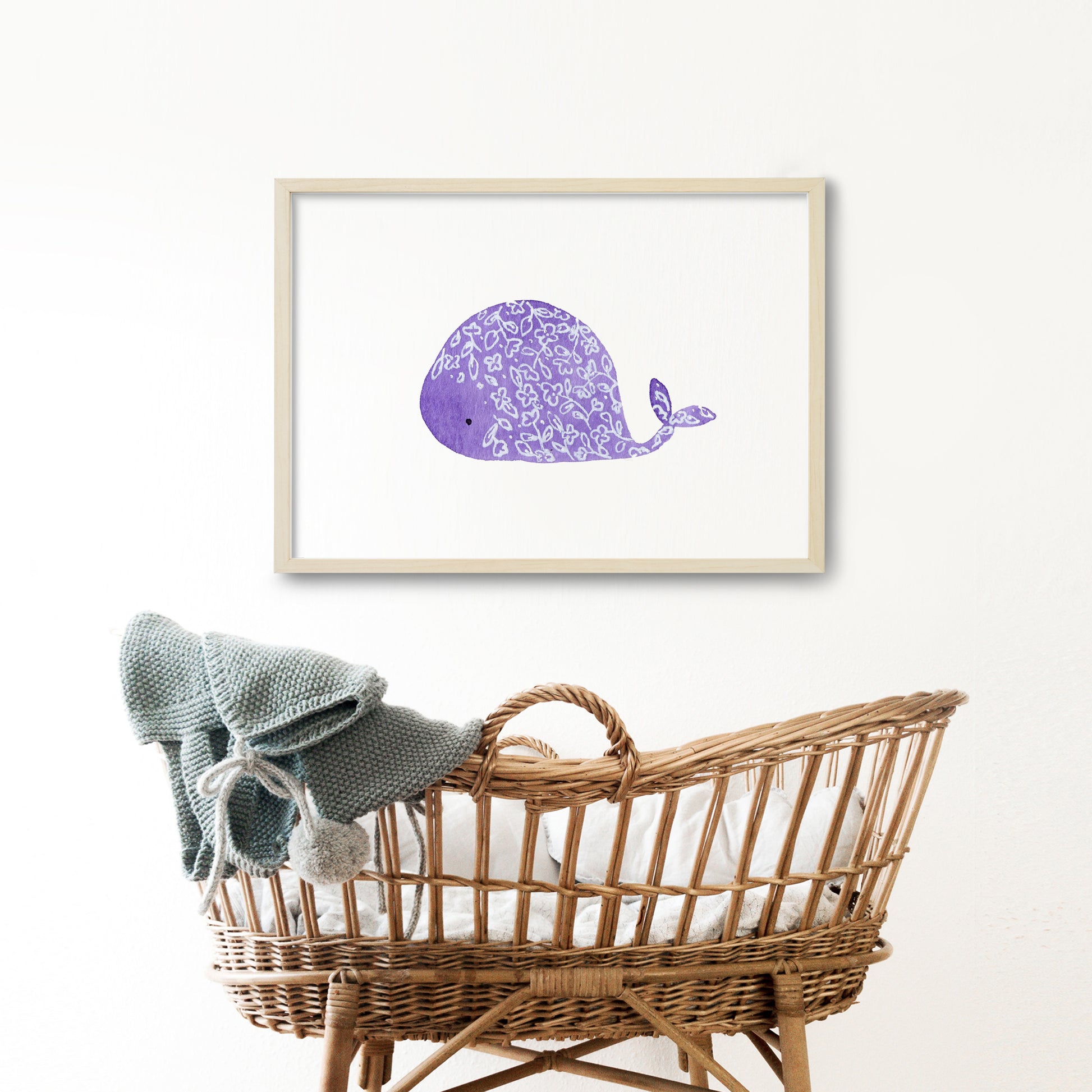 flowered baby whale and a baby basket