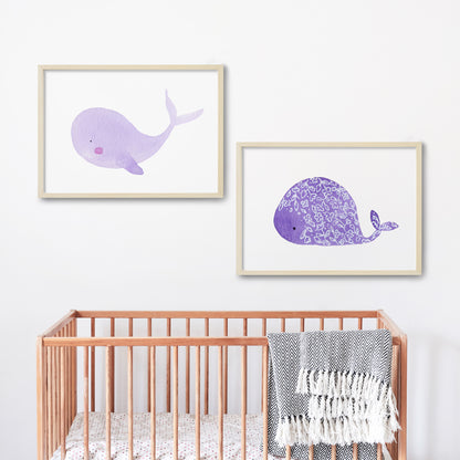 set of two violet whales