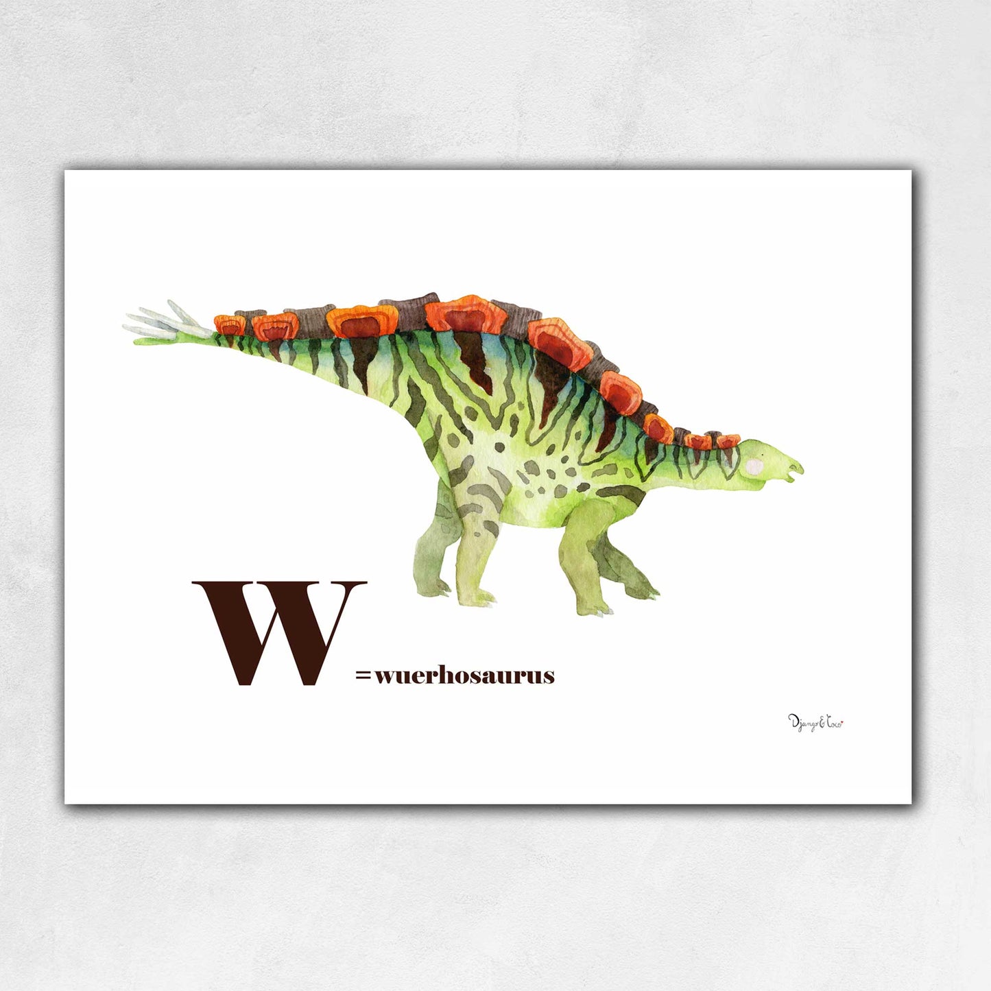 affiche dinosaure Wuerhosaurus aquarelle