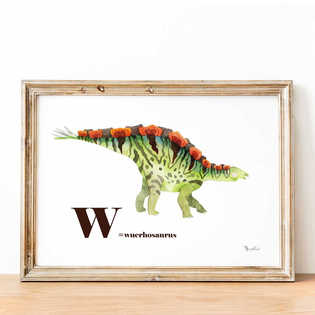 cadre en bois affiche alphabet dinosaure Wuerhosaurus