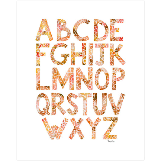 Alphabet poster in orange autumn colors