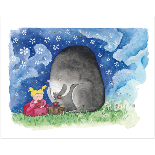 Affiche Enfant - Impression Aquarelle - Ours et petite fille