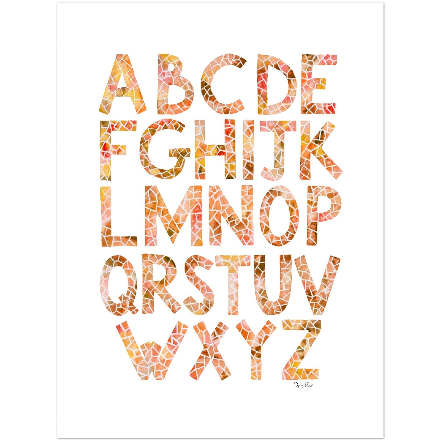 Alphabet poster in orange autumn colors